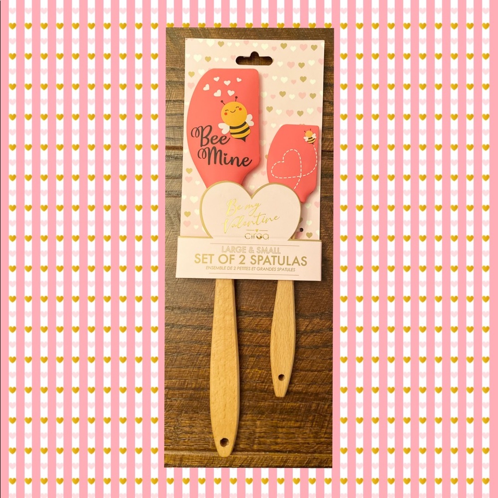 Valentine's Day Bumblebee "Bee Mine" Silicone Spatula Wooden Handles Set of 2